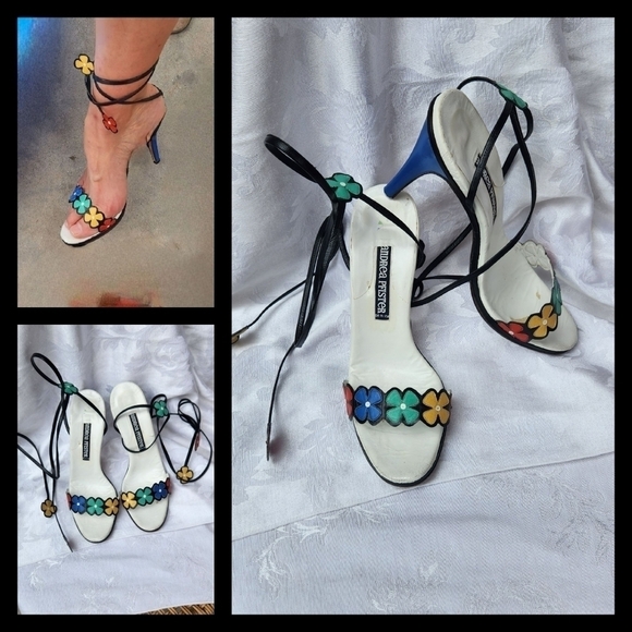 RARE VINTAGE 70s ANDREA PFISTER TIE UP FLOWER HEEL - Picture 1 of 8